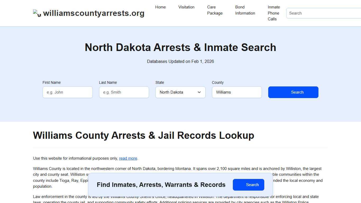 Williams County, ND Arrests, Warrants, Police Records Search